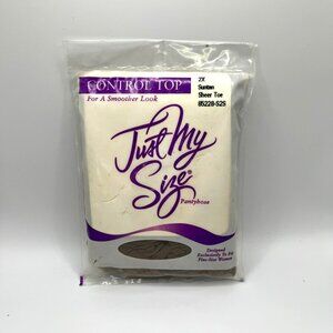 VTG Just My Size‎ Pantyhose Stocking Plus Size 2X Control Top Suntan Sheer Toe